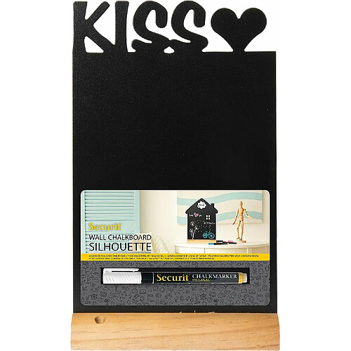 Securit Tableau noir de table Inscription Kiss Noir/teck