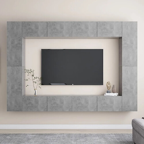 vidaXL Ensemble de meubles TV 8 pcs Gris béton Bois d'ingénierie