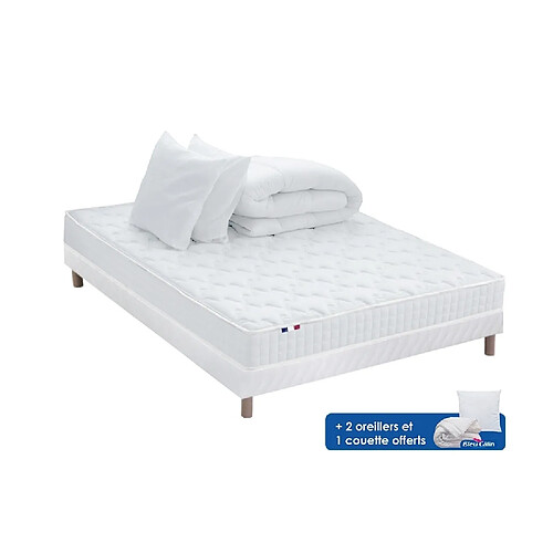 Idliterie Ensemble matelas mémoire de forme + sommier + oreiller + couette - fabrication 100% française - matelas bi-confort