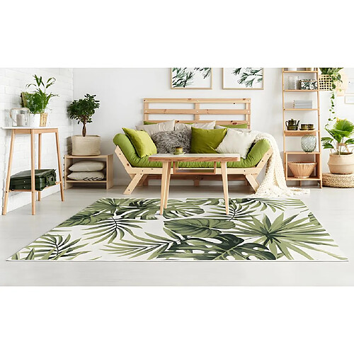 Vente-Unique Tapis intérieur ou extérieur ethnique motifs feuilles - 200 x 290 cm - Vert - PALMO