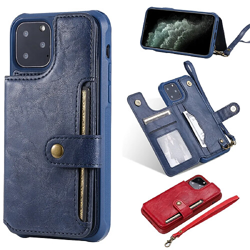 Wewoo Coque Pour iPhone 11 Pro Boucle Zipper Etui de protection antichoc avec support et fentes cartes et porte-monnaie et cadre photo Bleu