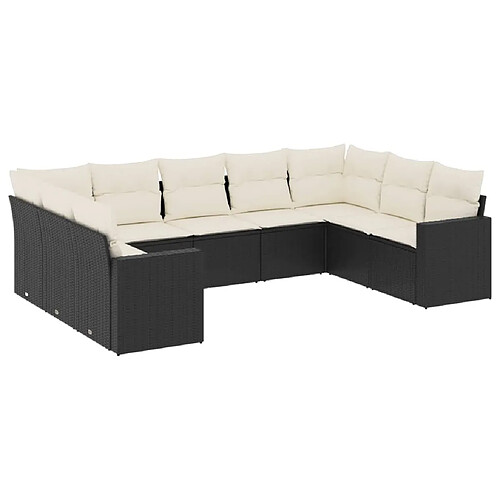 Maison Chic Salon de jardin 9 pcs avec coussins | Ensemble de Table et chaises | Mobilier d'Extérieur noir résine tressée -GKD90910