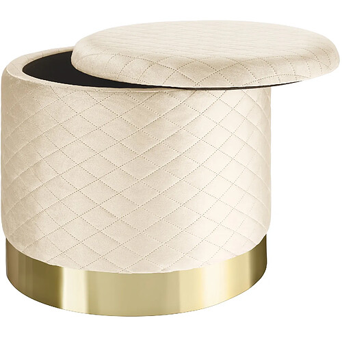 Tectake Pouf coffre de rangement aspect velours COCO matelassé - crème