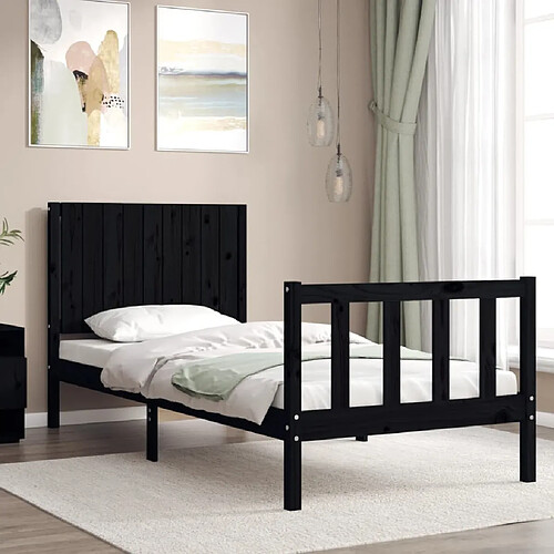 Maison Chic Lit adulte - Cadre Structure de lit avec tête de lit Contemporain noir simple bois massif -MN56588