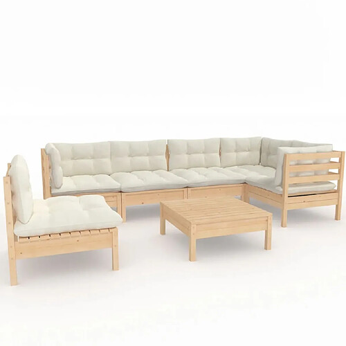 Maison Chic Salon de jardin 7 pcs + coussins - Mobilier/Meubles de jardin - Table et chaises d'extérieur crème Bois de pin -MN13282