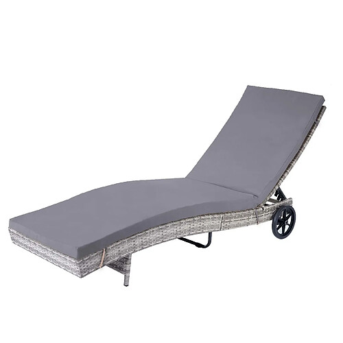 Decoshop26 Chaises longues bain de soleil transat de jardin en poly-rotin gris oreiller gris foncé 04_0002399