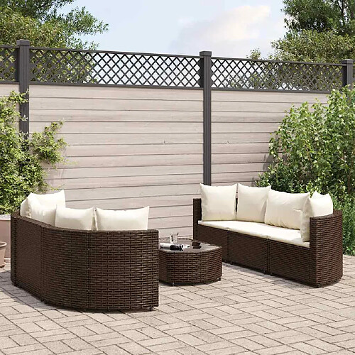 vidaXL Salon de jardin avec coussins 7 pcs marron résine tressée