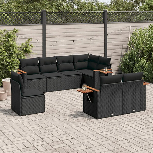 vidaXL Salon de jardin 8 pcs avec coussins noir résine tressée