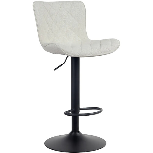 Decoshop26 Tabouret de bar x1 coutures décoratives pied trompette hauteur réglable en métal noir assise en tissu crème 10_0004865