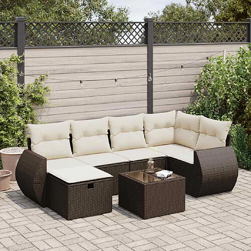 vidaXL Salon de jardin avec coussins 7 pcs marron résine tressée