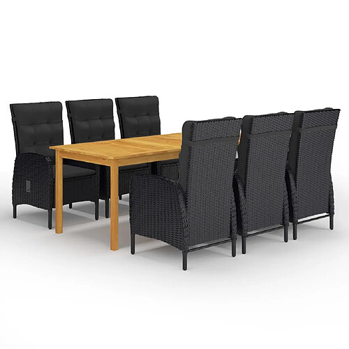 Salle à manger de jardin 7 pcs,Table et chaise à dîner Noir -MN13890