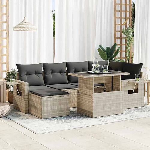 vidaXL Salon de jardin avec coussins 7 pcs gris clair résine tressée