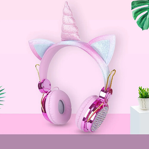 GUPBOO Casque sans fil Licorne de dessin animé avec micro pour enfants Casque filaire avec micro