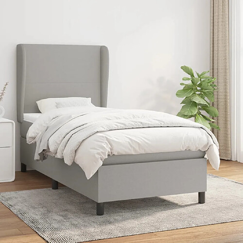 vidaXL Sommier à lattes de lit et matelas Gris clair 90x190 cm Tissu