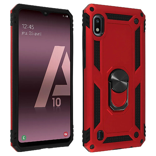 Avizar Coque Galaxy A10 Bi matière Rigide et Souple Bague Support Vidéo rouge