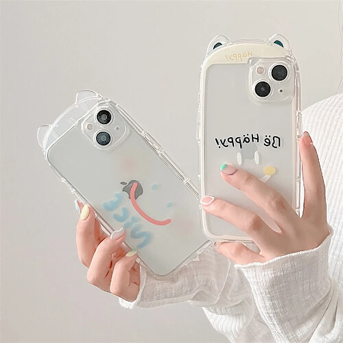 GUPBOO Étui pour iPhone12 Oreille de chat anglais Smiley simple coque de téléphone en silicone transparent