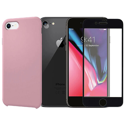 Protection intégrale Verre Trempé bords Noir pour iPhone 7+Verre Trempé Caméra Arrière+Coque souple silicone Rose Clair-Visiodirect-