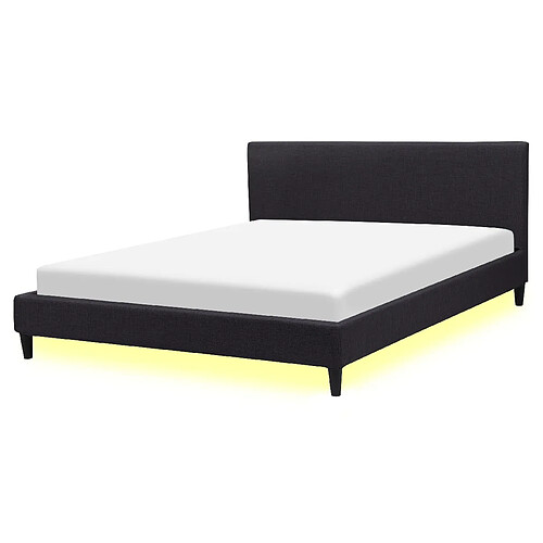 Beliani Lit double en tissu noir avec LED 160x200 cm FITOU