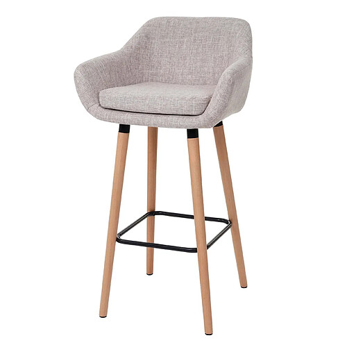 Decoshop26 Tabouret de bar chaise de comptoir avec repose-pieds en tissu gris crème style scandinave 04_0005297