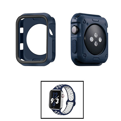 PHONECARE Kit Coque Military DoubleColor + Bracelet Bicolore SportStyle pour Apple Watch Series 4 - 44mm - Bleu foncé / Noir