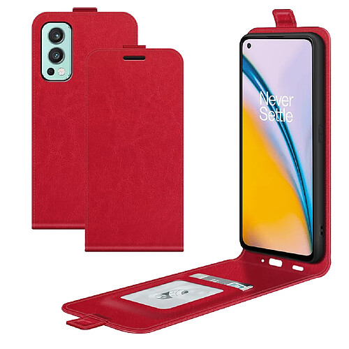 Coque en TPU + PU crazy horse avec porte-cartes rouge pour votre OnePlus Nord 2 5G