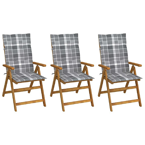 Maison Chic Lot de 3 Chaises pliables d'extérieur avec coussins | chaises de jardin | Fauteuil Relax Bois d'acacia -GKD82379