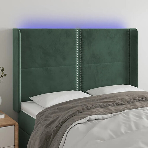 vidaXL Tête de lit à LED Vert foncé 147x16x118/128 cm Velours