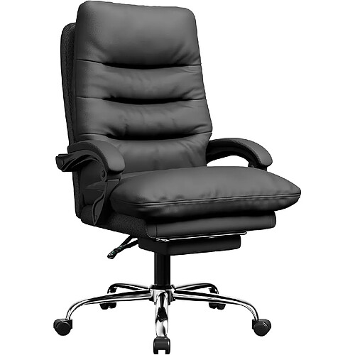 Chaise de bureau exécutive avec repose-pieds et pivotante à 360° - Chaise de bureau ergonomique Rattantree - Chaise d'ordinateur - Fauteuil inclinable en cuir PU robuste - Noir