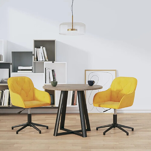 vidaXL Chaises pivotantes à manger lot de 2 Jaune Velours