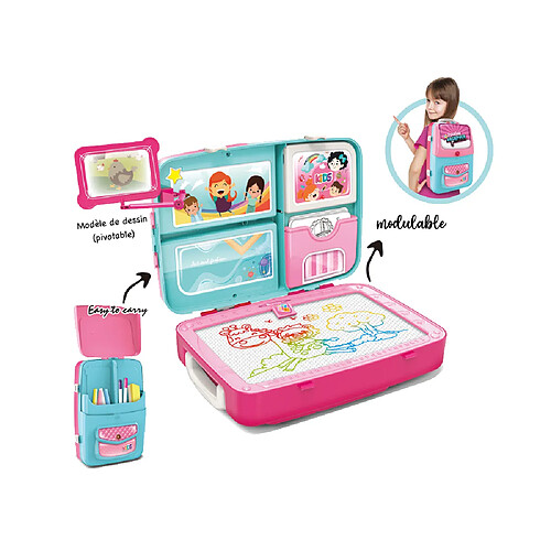 TechKidz Sac/Mallette 3 en 1 modulable de dessin - Modèle Backpack Bleu / Rose