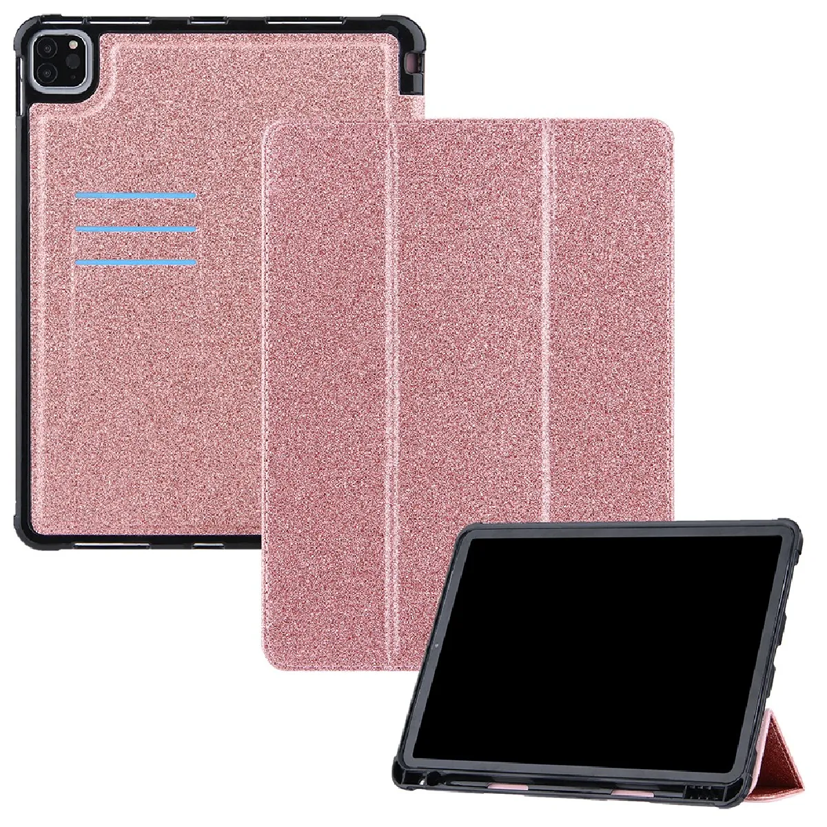 Etui en PU avec support tripliure et porte-stylo or rose pour votre Apple iPad Pro 11 pouces (2021)/(2020)/(2018)/Air (2020)