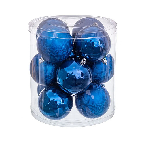 BigBuy Home Boules de Noël Bleu Plastique Ø 8 cm 19,5 X 19,5 X 22 CM (12 Unités)