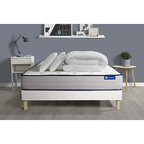 ACTISOM Pack prêt à dormir matelas Ressorts ensachés + Mémoire de forme ACTIFLEX FORM 160x200 + sommier KIT blanc +2oreillers+couette