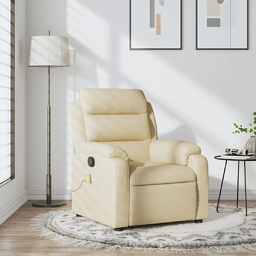 vidaXL Fauteuil de massage inclinable Crème Tissu