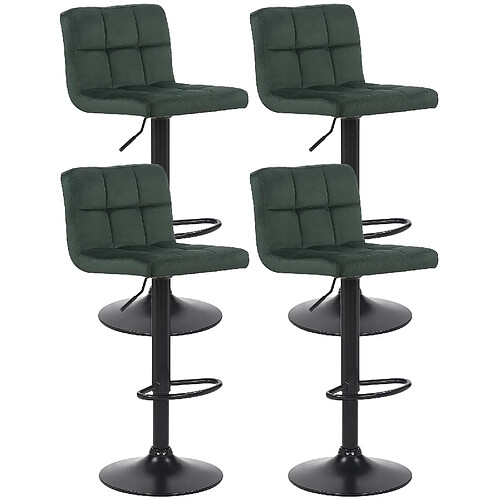 Decoshop26 Lot de 4 tabourets de bar envelours vert coutures décoratives piètement métal noir 10_0004504