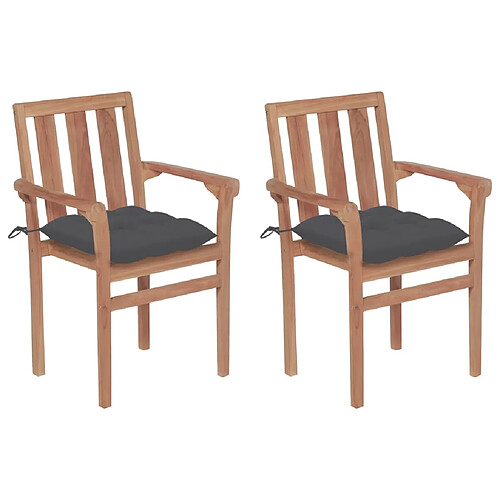 vidaXL Chaises de jardin lot de 2 et coussins anthracite Bois de teck