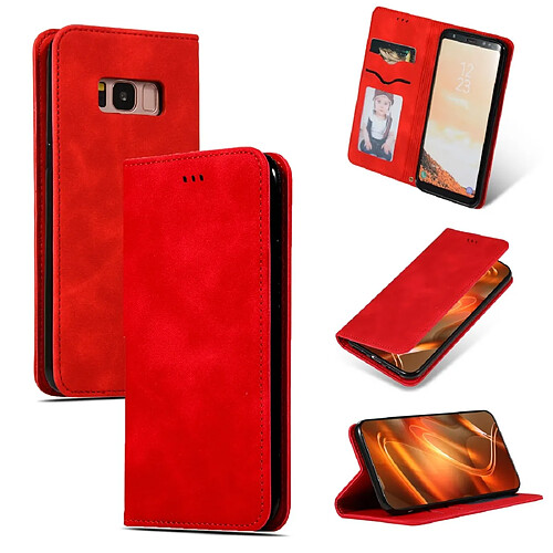 Wewoo Housse Coque Etui en cuir avec rabat horizontal magnétique Business Skin Feel pour Galaxy S8 rouge