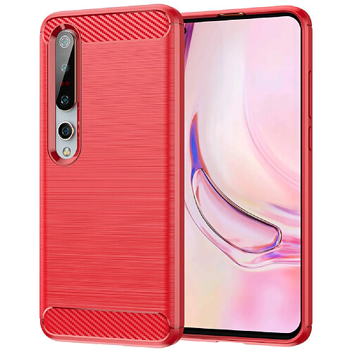 Coque en TPU antichoc, 1,8 mm, surface brossée, texture en fibre de carbone rouge pour votre Xiaomi Mi 10 5G/Mi 10 Pro 5G