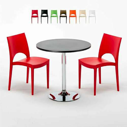 Grand Soleil Table Ronde Noir et 2 Chaises Colorées P