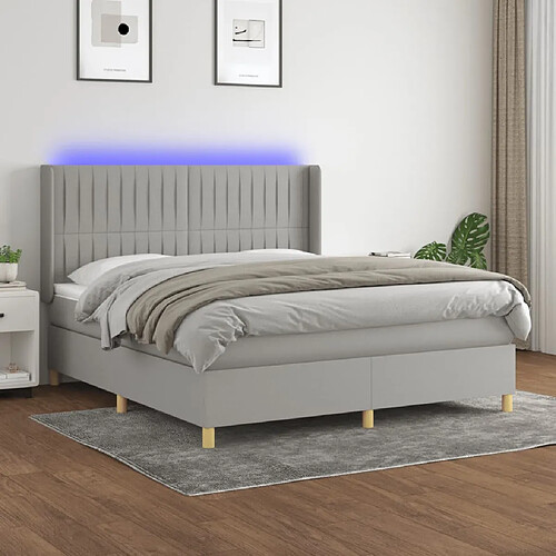 vidaXL Sommier à lattes de lit matelas LED Gris clair 180x200 cm Tissu