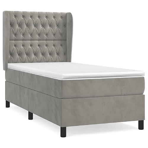 Maison Chic Lit adulte- Lit + matelas,Sommier à lattes de lit et matelas Gris clair 90x190 cm Velours -GKD78582