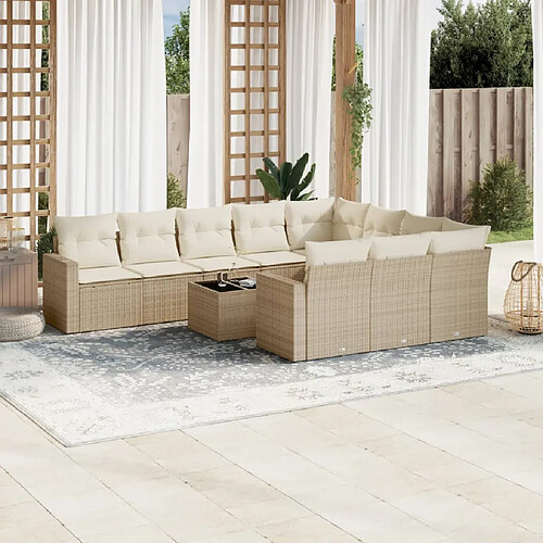 vidaXL Salon de jardin 11 pcs avec coussins beige résine tressée