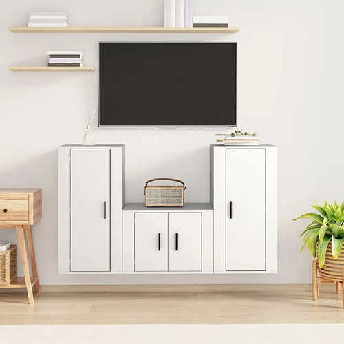 vidaXL Ensemble de meubles TV 3 pcs Blanc Bois d'ingénierie