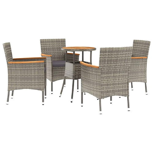 Maison Chic Ensemble de bistro 5 pcs coussins,Table + chaises + coussins de jardin gris poly rotin -GKD408997