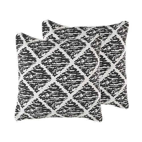 Beliani Lot de 2 coussins HAZRO Bouclé 45 x 45 cm Géométrique Noir