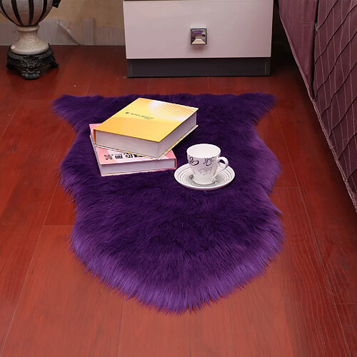 LUUCOZK Tapis moelleux en fausse fourrure, tapis à poils longs pour chambre à coucher et salon, violet-65x102cm un rond