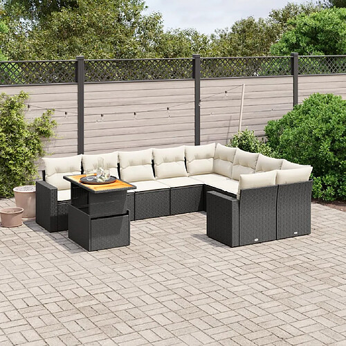 vidaXL Salon de jardin 10 pcs avec coussins noir résine tressée