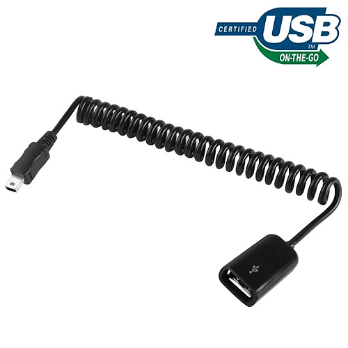 Wewoo Câble noir Mini USB 5 broches vers USB 2.0 spiralé / ressort avec fonction OTG, Longueur: 22cm peut être rallongé 85cm