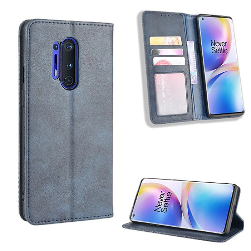 Etui en PU vintage auto-absorbé avec support bleu pour votre OnePlus 8 Pro