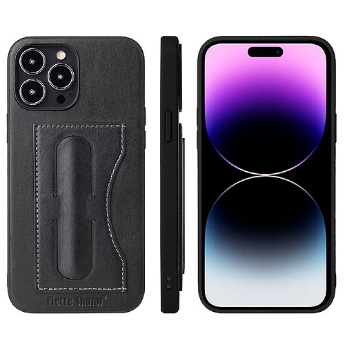 Coque en TPU + PU antichoc, anti-chute avec béquille et porte-carte pour votre iPhone 14 Pro - noir